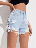 Sexy Cross-Tie Cutout Denim Shorts