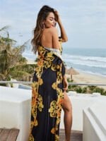 Wholesale Sexy Deep V Print Swimsuit Three Piece