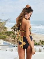 Wholesale Sexy Deep V Print Swimsuit Three Piece