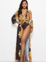 Wholesale Sexy Deep V Print Swimsuit Three Piece