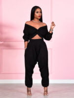 Wholesale Sexy Navel V-Neck Two-Piece Set