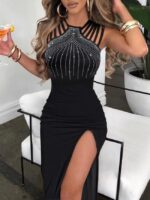 Sexy Sequin Cutout Sleeveless Slit Dress