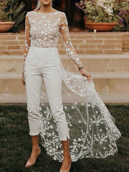 Sexy Sheer Long Sleeve Lace Jumpsuit