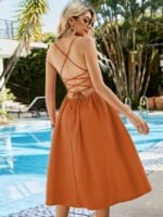 Wholesale Sexy Solid Color Backless Strap Dress