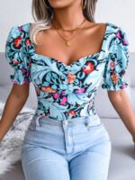 Wholesale Sexy Square Neck Floral Chiffon Shirt