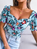 Wholesale Sexy Square Neck Floral Chiffon Shirt