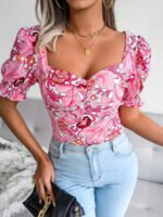 Wholesale Sexy Square Neck Floral Chiffon Shirt