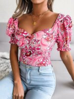 Wholesale Sexy Square Neck Floral Chiffon Shirt