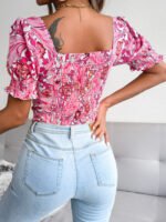 Wholesale Sexy Square Neck Floral Chiffon Shirt