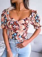 Wholesale Sexy Square Neck Floral Chiffon Shirt