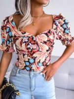 Wholesale Sexy Square Neck Floral Chiffon Shirt