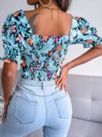 Wholesale Sexy Square Neck Floral Chiffon Shirt