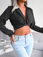 Wholesale Sexy Suit Collar Knotted Crop Top