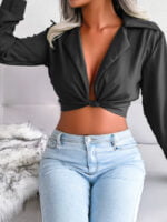 Wholesale Sexy Suit Collar Knotted Crop Top