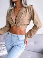 Wholesale Sexy Suit Collar Knotted Crop Top