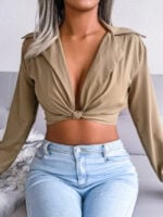 Wholesale Sexy Suit Collar Knotted Crop Top