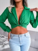 Wholesale Sexy Suit Collar Knotted Crop Top