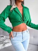 Wholesale Sexy Suit Collar Knotted Crop Top