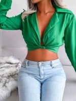 Wholesale Sexy Suit Collar Knotted Crop Top