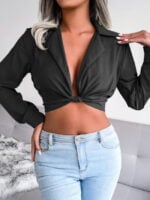 Wholesale Sexy Suit Collar Knotted Crop Top