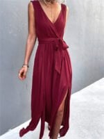 Sexy V-Neck Cross-Tie Slit Dress