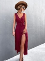 Sexy V-Neck Cross-Tie Slit Dress