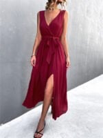 Sexy V-Neck Cross-Tie Slit Dress