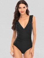 Wholesale Sexy V-Neck Solid Color One Piece Swimsuit