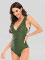 Wholesale Sexy V-Neck Solid Color One Piece Swimsuit