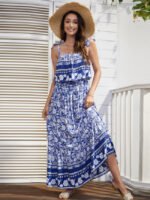 Wholesale Sexy floral lace-up maxi dress