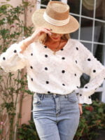 Sheer ruffle sleeve polka dot shirt