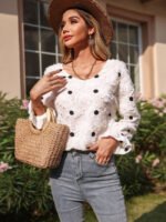 Sheer ruffle sleeve polka dot shirt