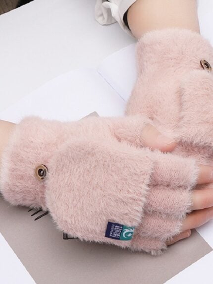 Simple Warm Plush Flap Gloves