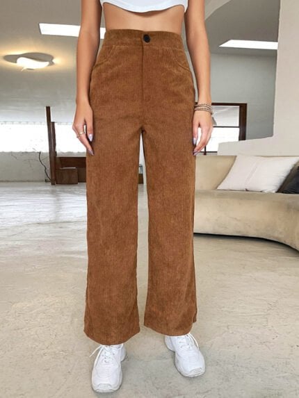 Simple corduroy straight-leg trousers