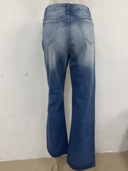 Single-breasted ripped micro-flare jeans