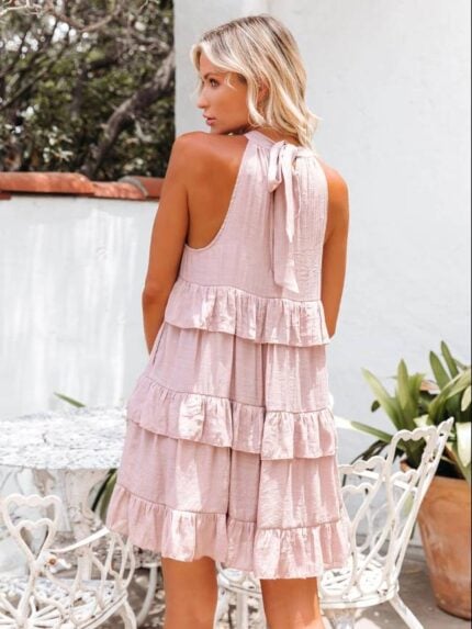 Sleeveless Chiffon Ruffles Layered Casual Dress