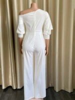 Wholesale Sloping Shoulder Puff Sleeve Jumpsuit