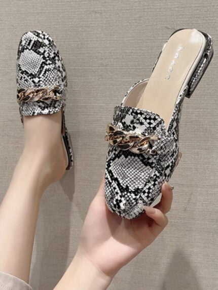 Snake Print Square Toe Flats