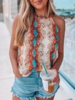 Snake print halterneck tank top