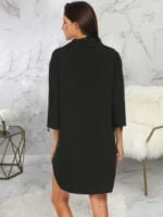 Solid Botton Half Split Shirt Dress