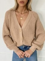 Solid Button Front Knit Cardigan