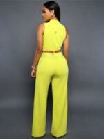 Wholesale Solid Button Sleeveless Belted Jumpsuit