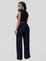 Wholesale Solid Button Sleeveless Belted Jumpsuit