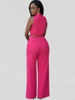 Wholesale Solid Button Sleeveless Belted Jumpsuit