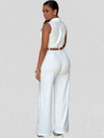 Wholesale Solid Button Sleeveless Belted Jumpsuit