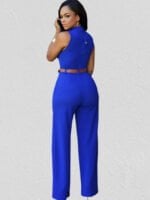 Wholesale Solid Button Sleeveless Belted Jumpsuit