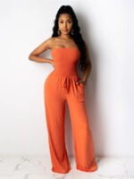 Solid Chest Wrap Drawstring Jumpsuit