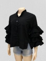 Wholesale-Solid Color Button Cake Sleeve Shirt