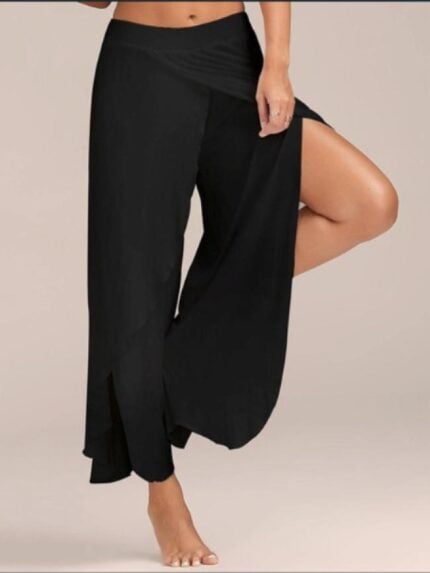 Solid Color Casual Slit Wide Leg Pants