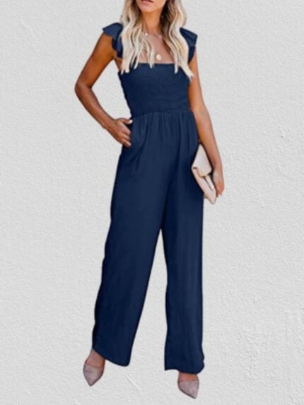 Solid Color Casual Suspender Jumpsuit